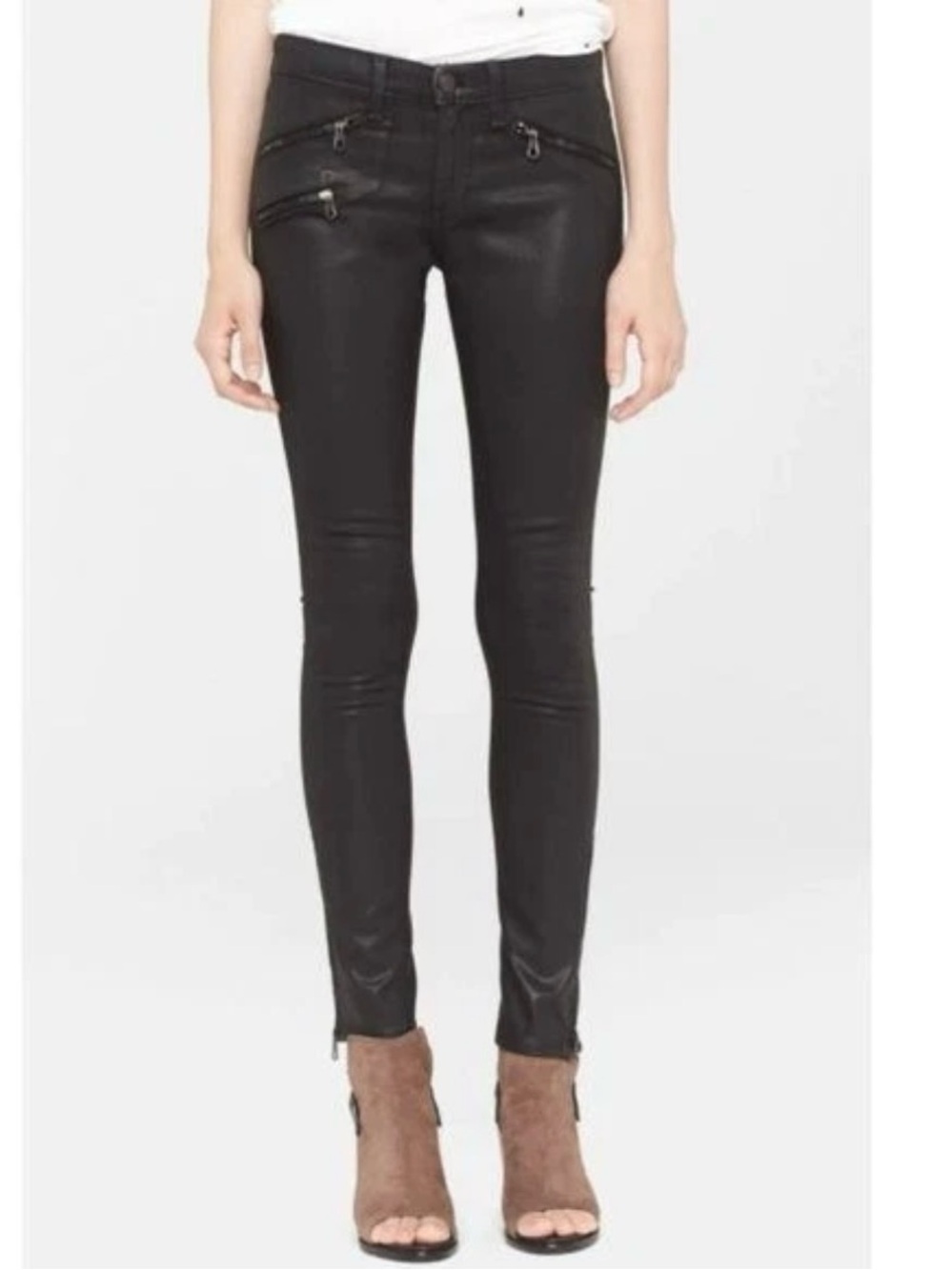Rag & Bone Coated Triple Zippers Moto Skinny Jeans Size 26